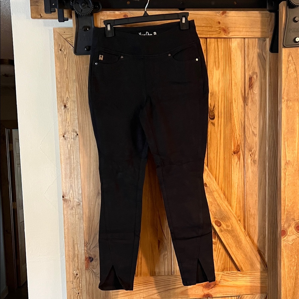 Belle by Kim Gravel Black Stretch Ankle Jeans with Front Slits